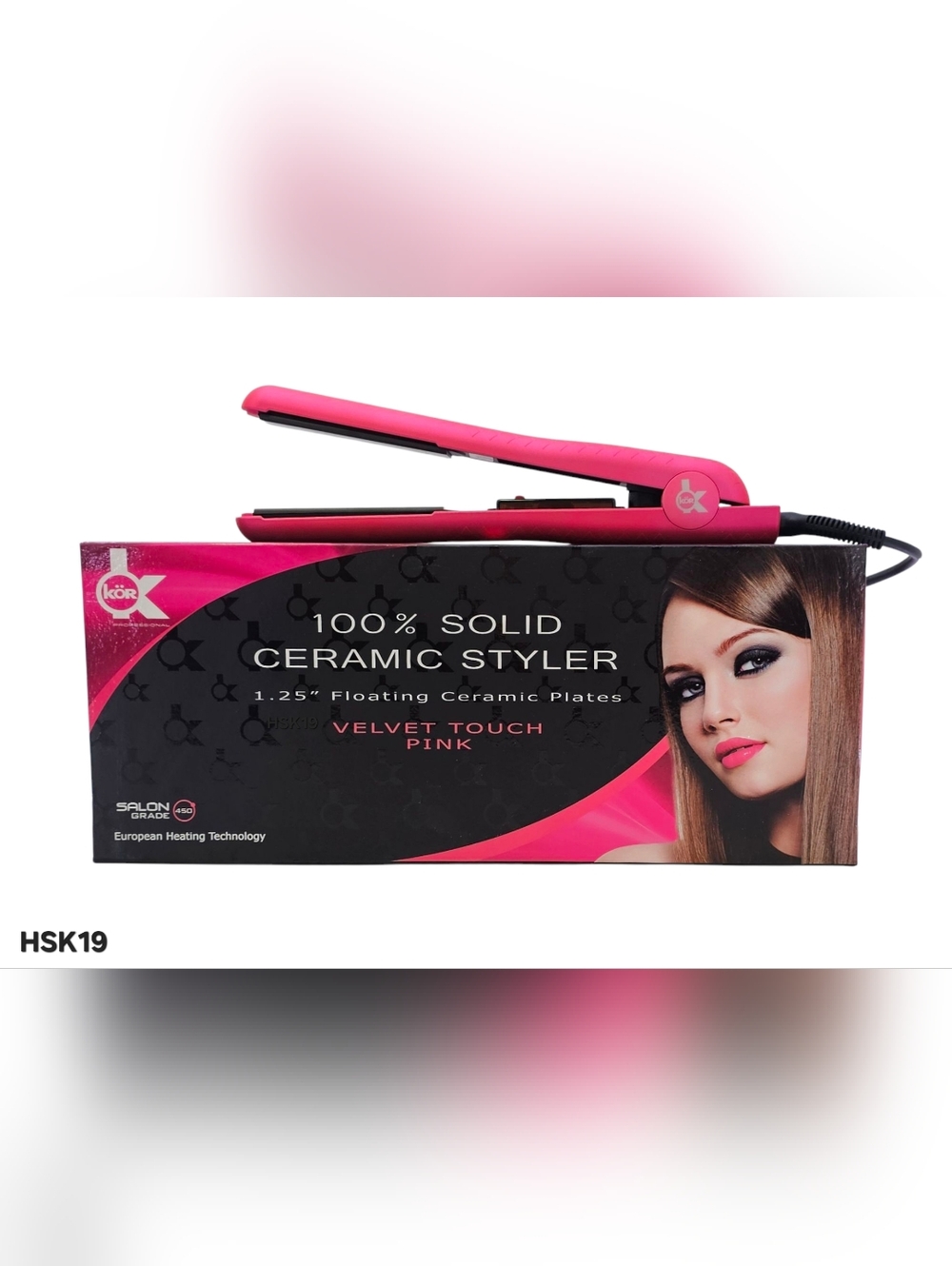 KOR HAIR STRAIGHTENER 100% SOLID CERAMIC PLATES HSK19 PINK